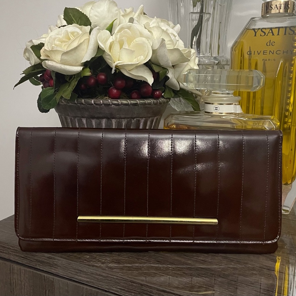 Vintage Burgundy Brown Flap Clutch Purse by Adrian Gold of London.England